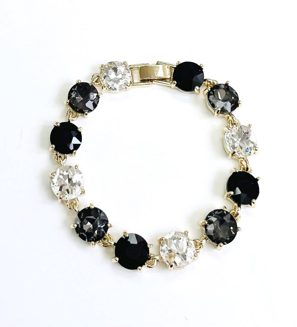 StarryNYC - Round Cushion Cut Crystal Glass Linked Bracelet