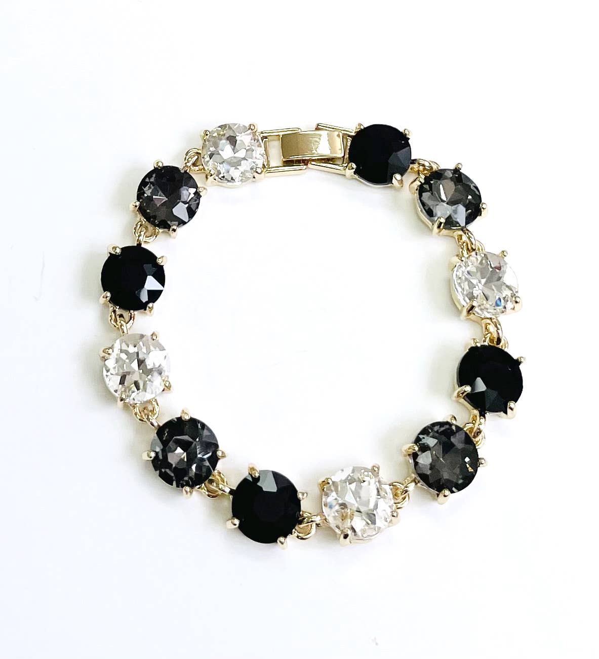 StarryNYC - Round Cushion Cut Crystal Glass Linked Bracelet