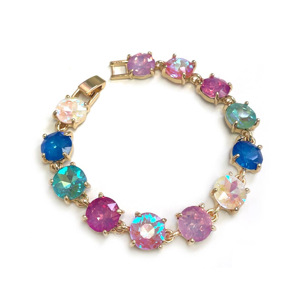 StarryNYC - Round Cushion Cut Crystal Glass Linked Bracelet