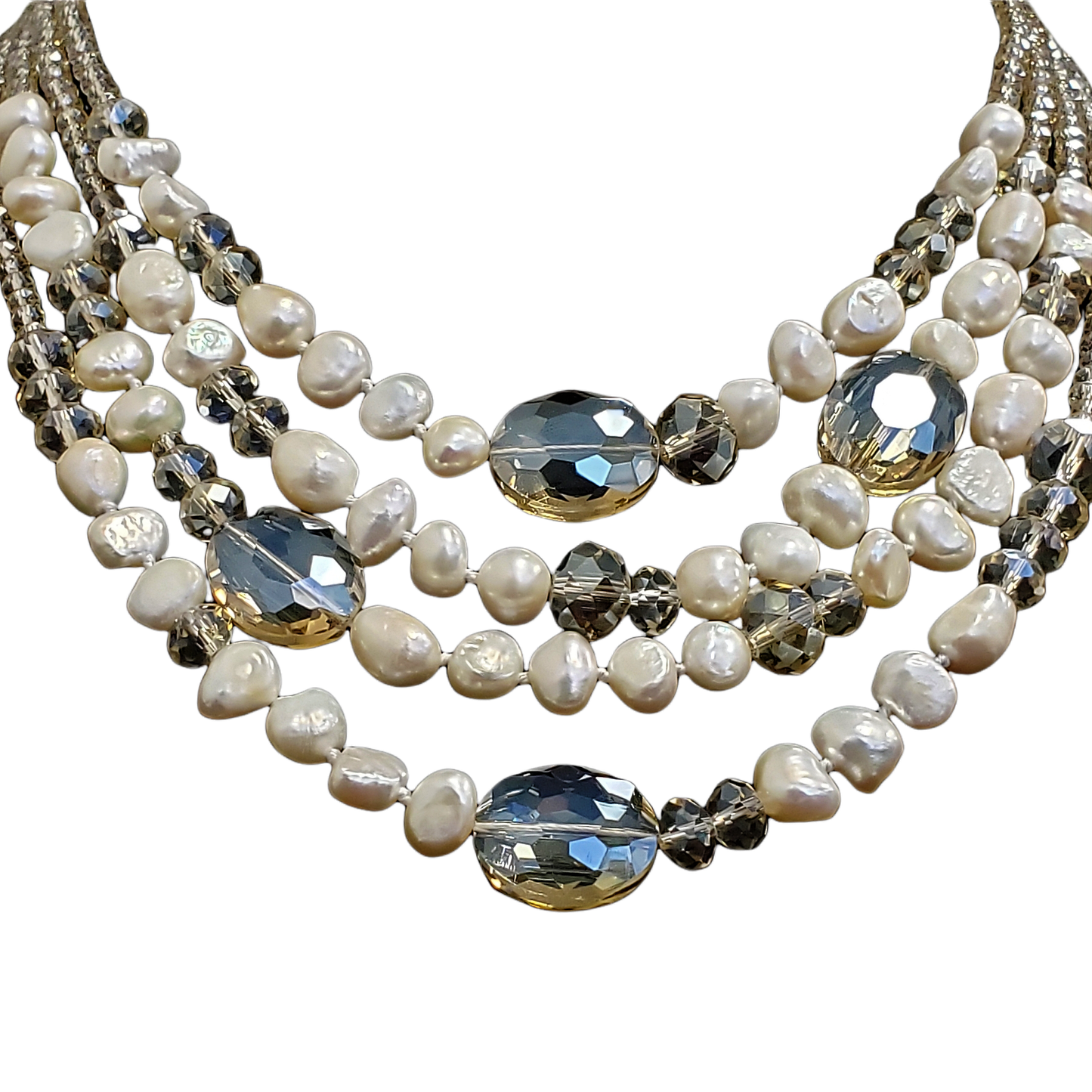 Gardenia Jewelry Ltd. - Handmade Multi Strand Champagne Crystal & Pearl Necklace