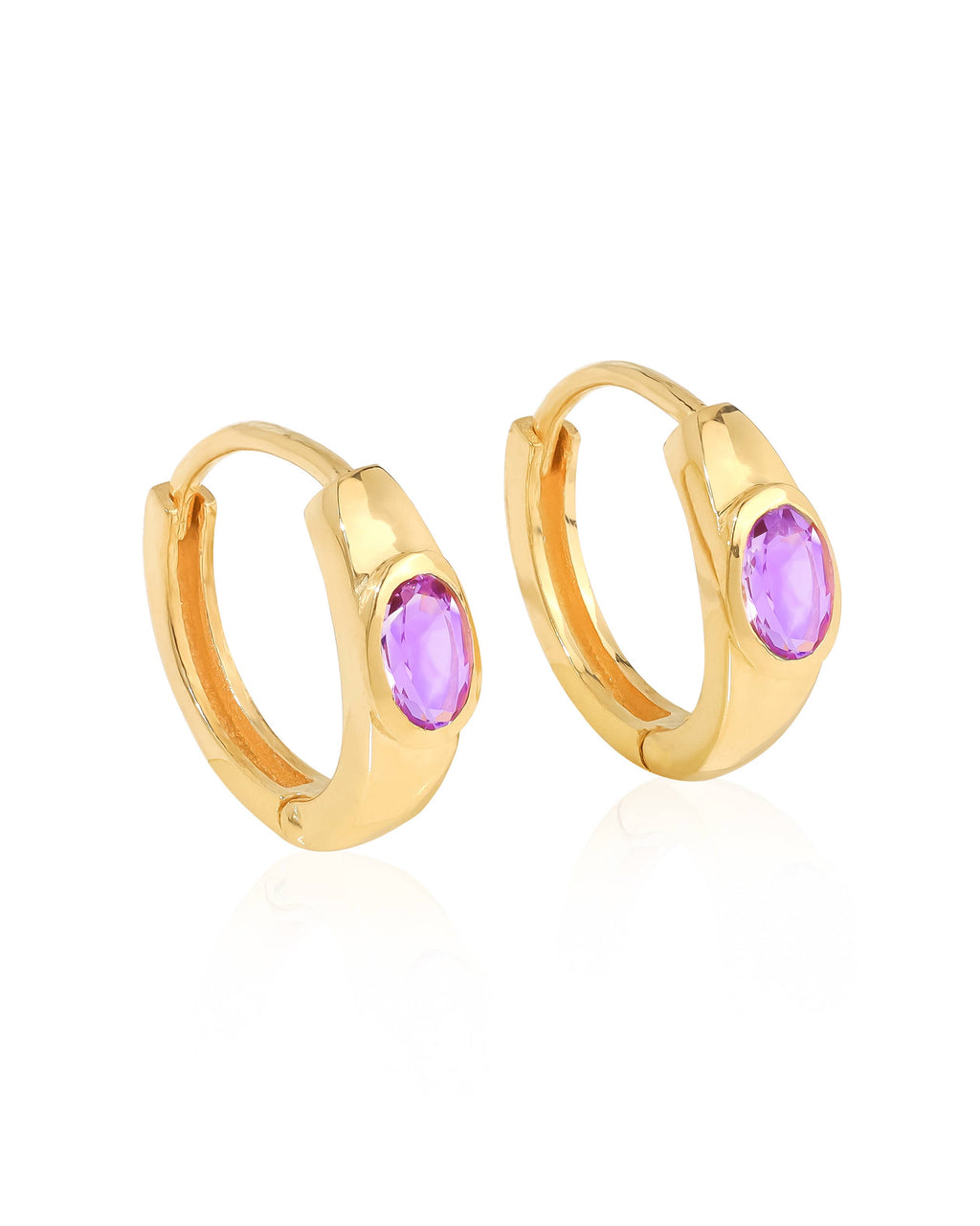 Tiramisu - 14K Gold Plated Over Silver Amethyst Gemstone Hoop Earring