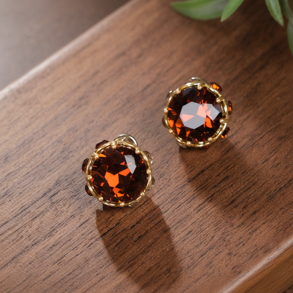 GirlyPirateCo - Vintage 18K Gold Plated Caramel Crystals Stud Earrings