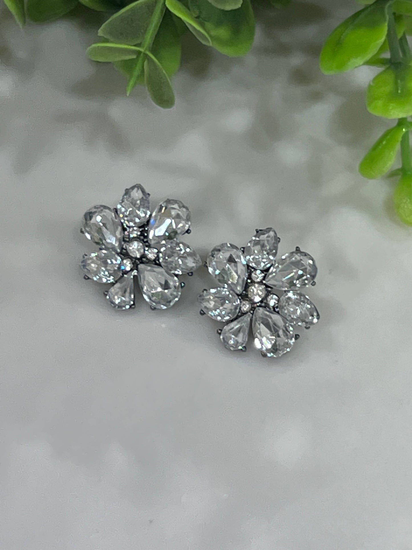 Buttoned Up with Lux - Crystal Statement Flower Stud Earrings