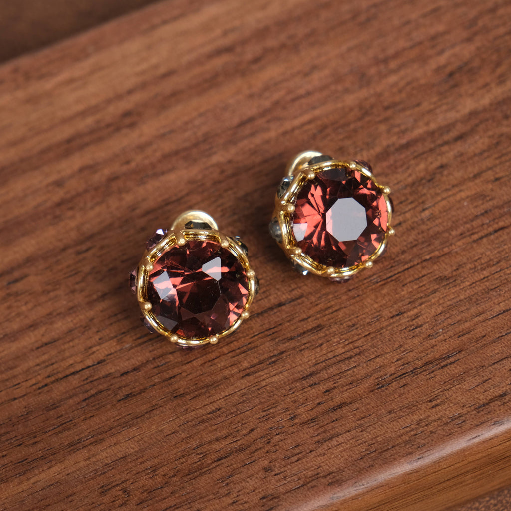 GirlyPirateCo - Vintage 18K Gold Plated Burgundy Crystal Stud Earrings