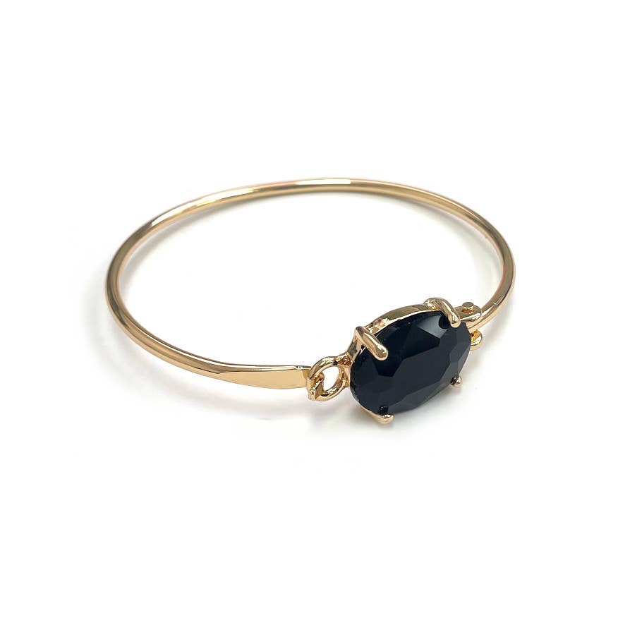 StarryNYC - High Quality Glass Crystal Oval Stone Cuff Metal Bangle