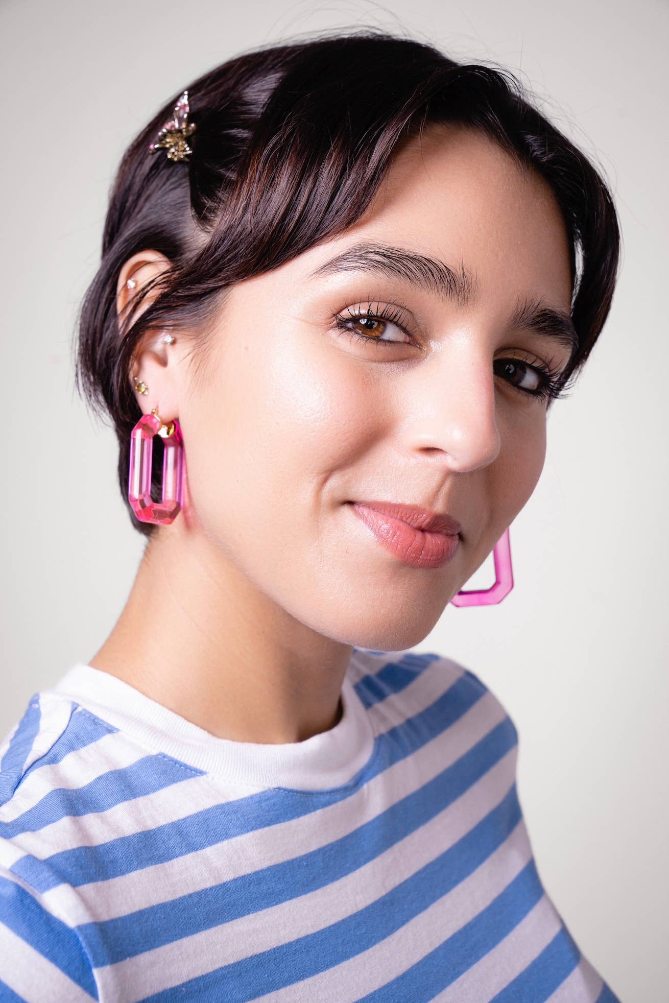 1.5" Emerald Gem Hoop in Pink