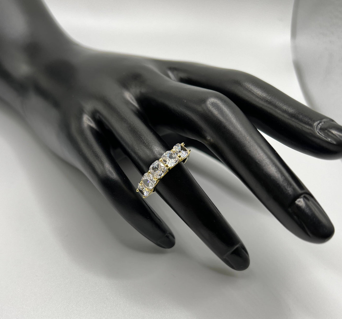 Queen Jewels - 925 Silver/Gold 5-Stone Diamond CZ Cushion Cut Ring