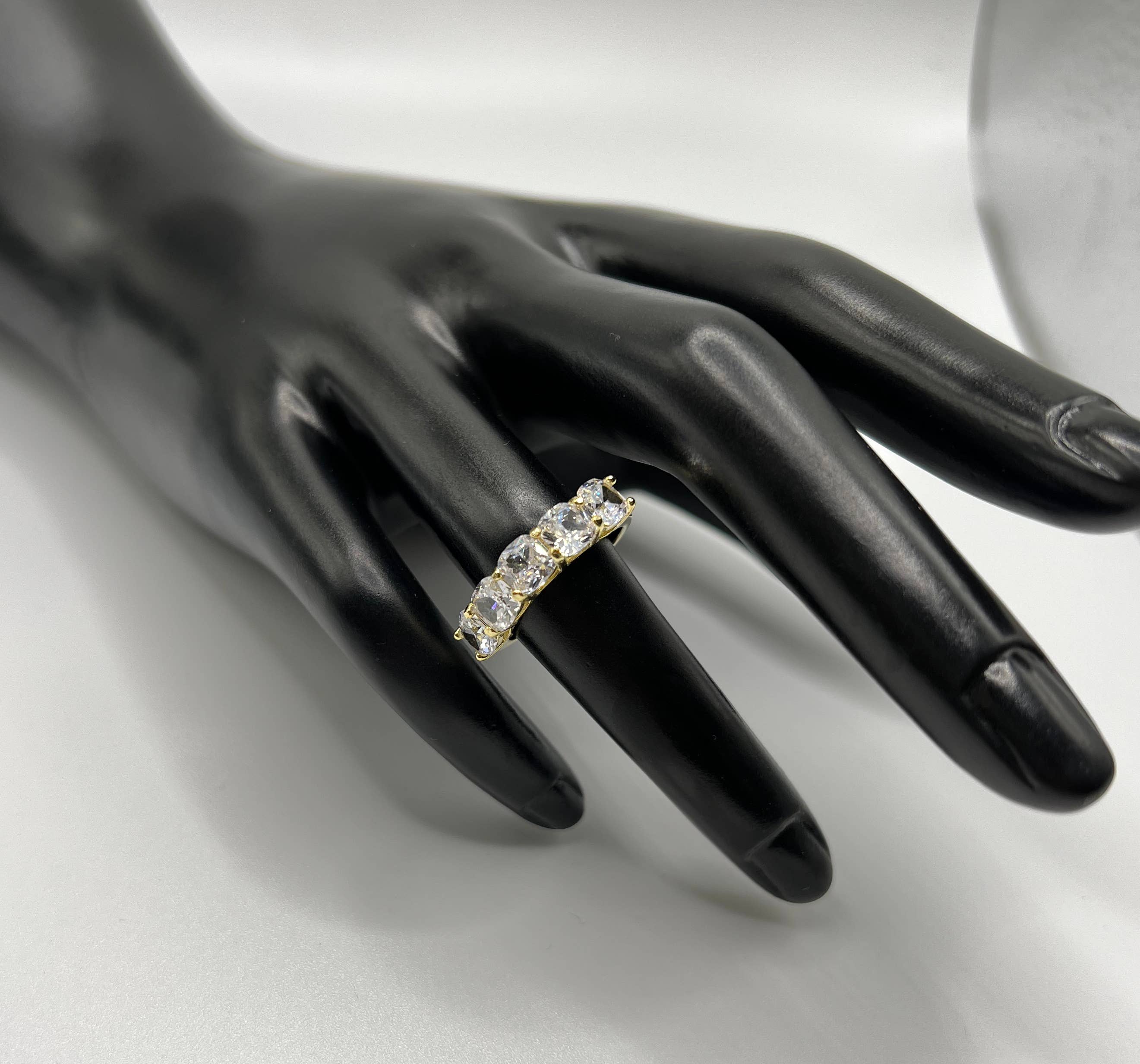 Queen Jewels - 925 Silver/Gold 5-Stone Diamond CZ Cushion Cut Ring