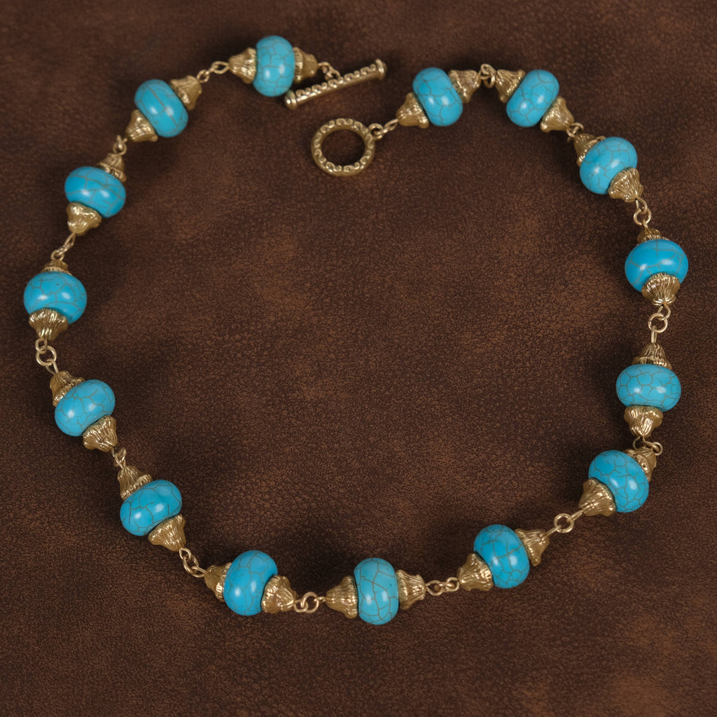 GirlyPirateCo - Vintage Elegant 18K Gold-Plated Blue Turquoise Necklace