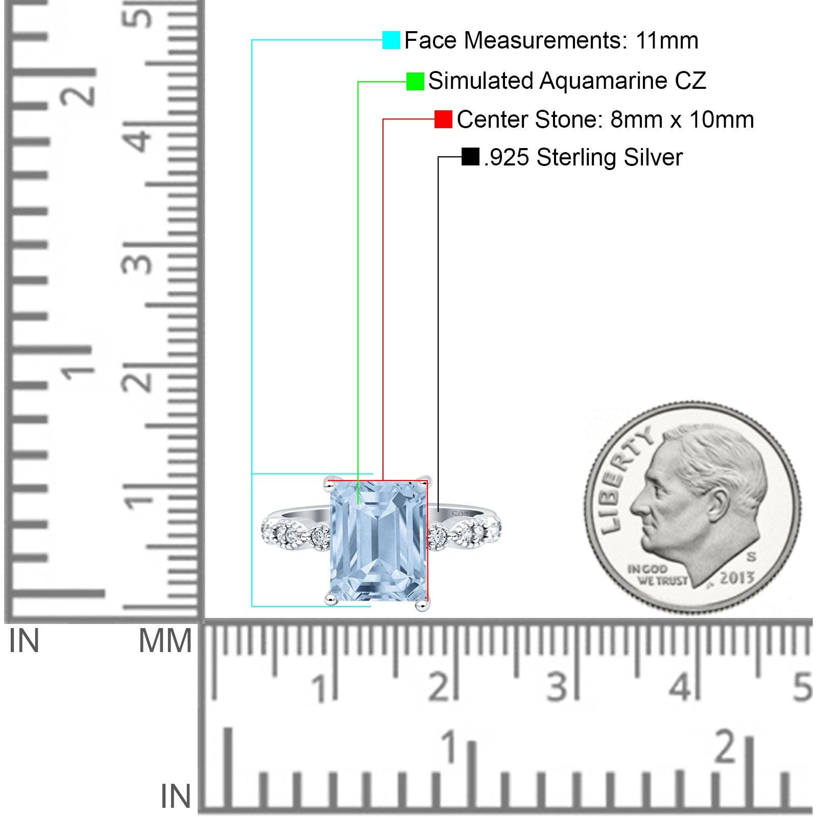 Blue Apple Imports - Vintage Emerald Cut Simulated Aquamarine CZ Engagement Ring