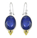 Tiramisu - Lapis Solid 925 Sterling Silver Brass Design Dangle Earrings