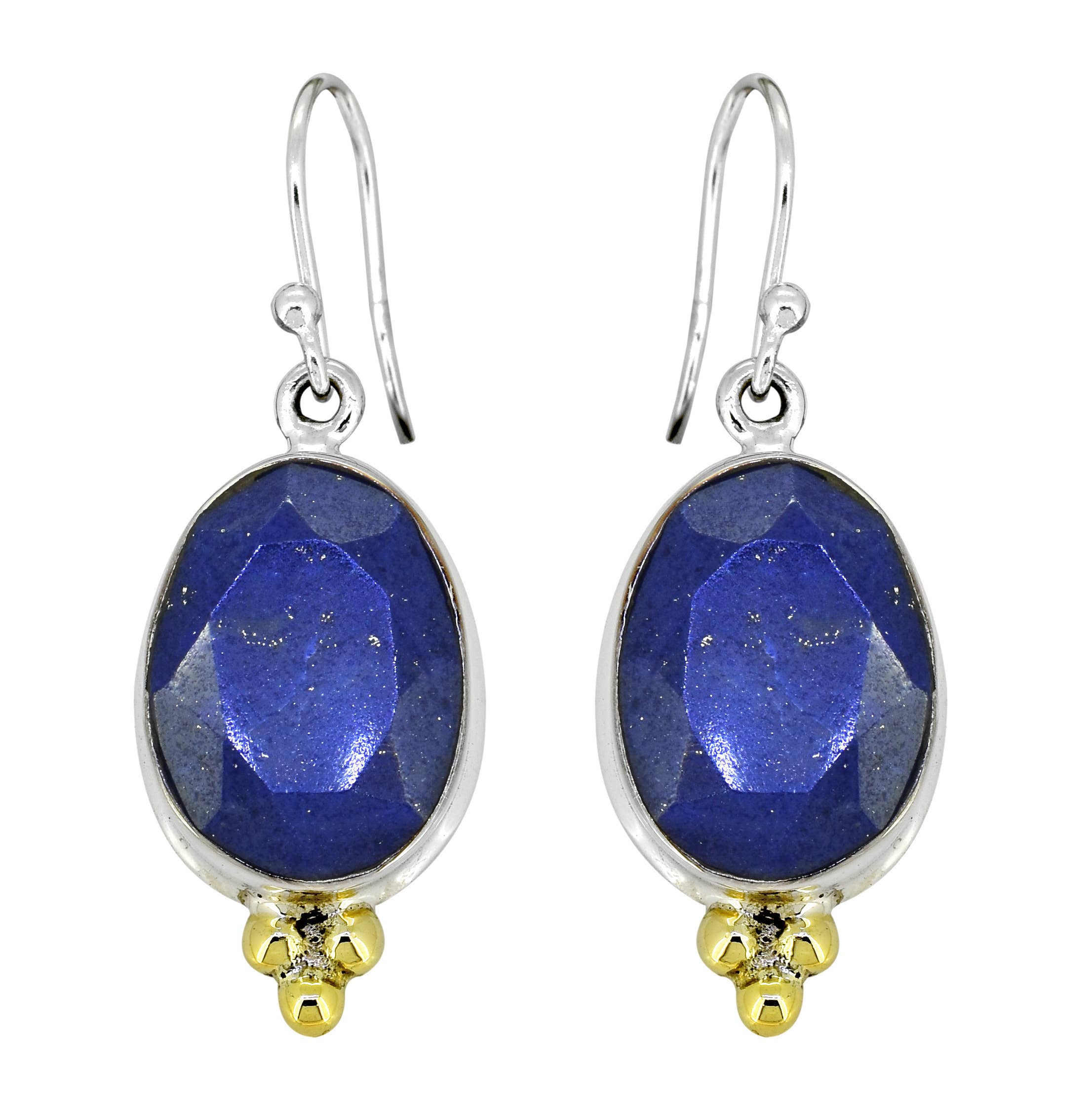 Tiramisu - Lapis Solid 925 Sterling Silver Brass Design Dangle Earrings