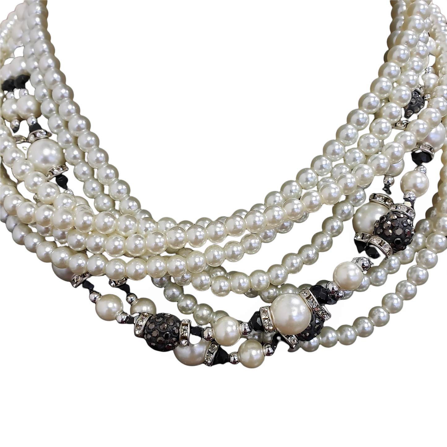 Gardenia Jewelry Ltd. - Pearl & Rhinestone Fireball Twist w/ Chunky Clasp Necklace