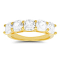 Queen Jewels - 925 Silver/Gold 5-Stone Diamond CZ Cushion Cut Ring