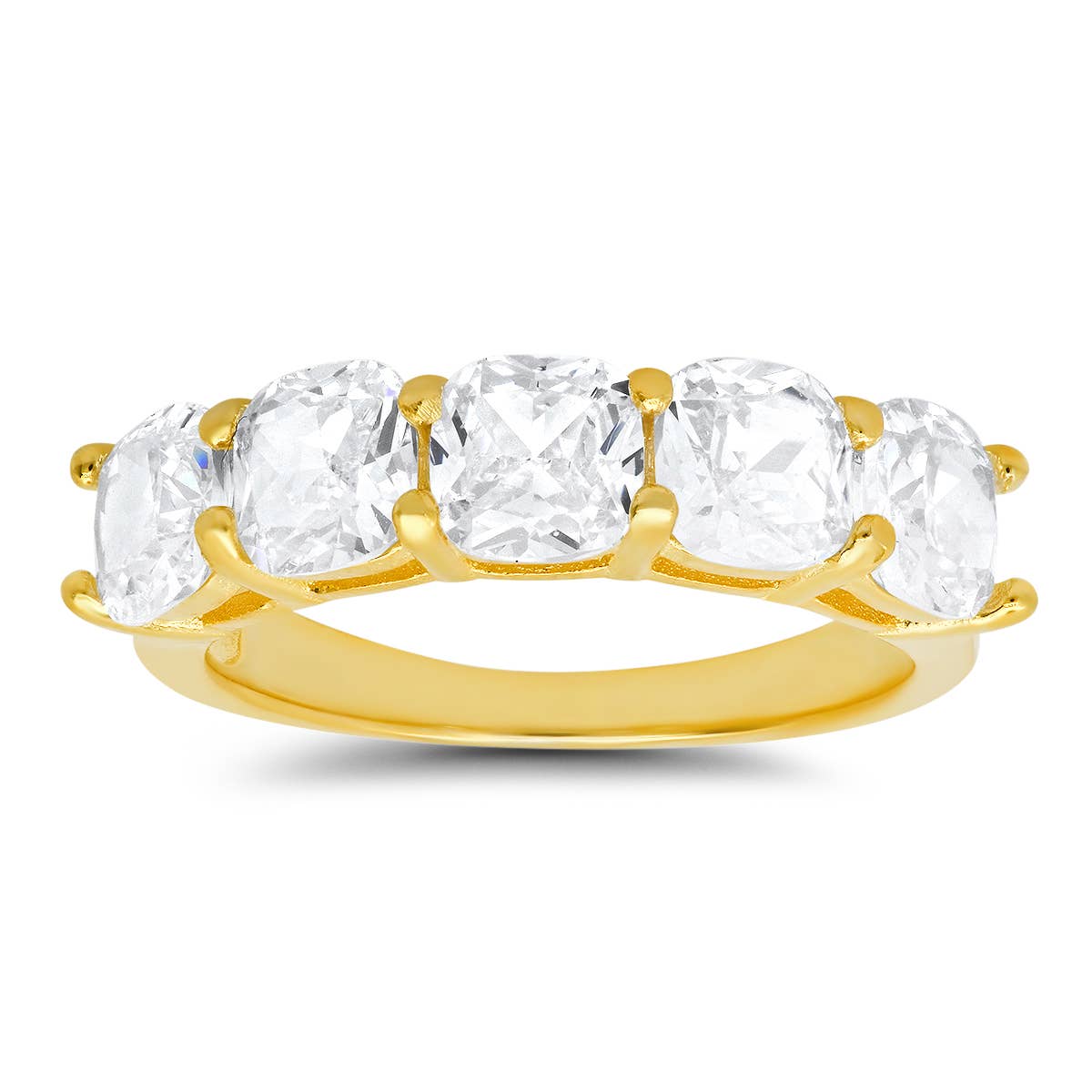 Queen Jewels - 925 Silver/Gold 5-Stone Diamond CZ Cushion Cut Ring
