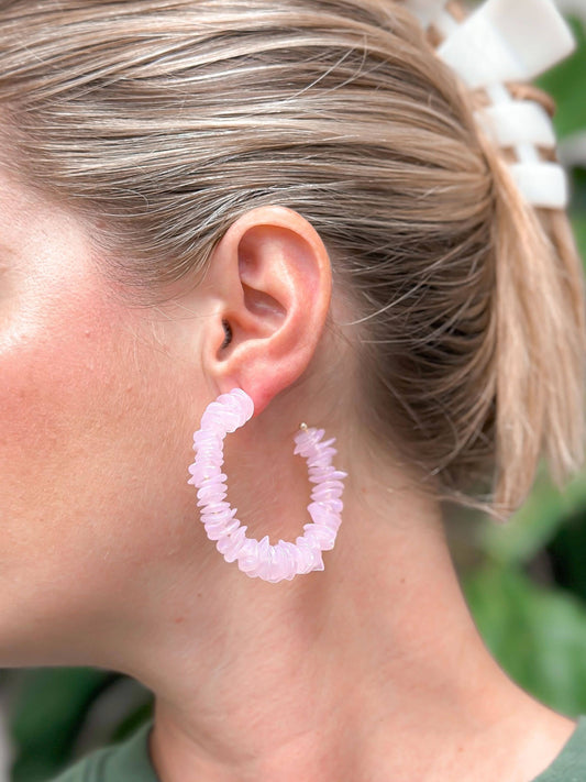 Prep Obsessed Wholesale - Summer Shell Hoop Earrings - Pink