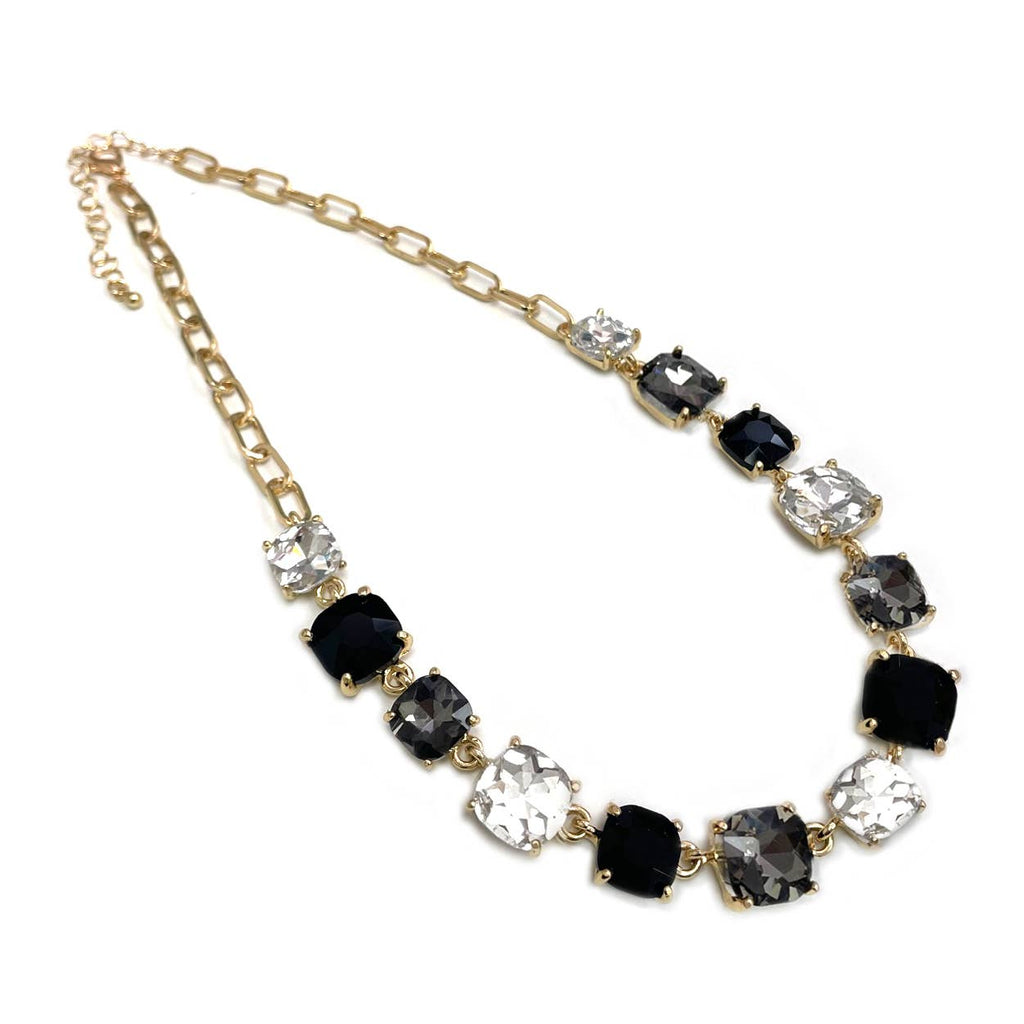 StarryNYC - Cushion Cut Square Glass Crystal Linked Chain Necklace