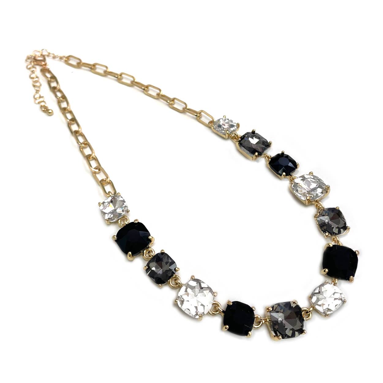 StarryNYC - Cushion Cut Square Glass Crystal Linked Chain Necklace