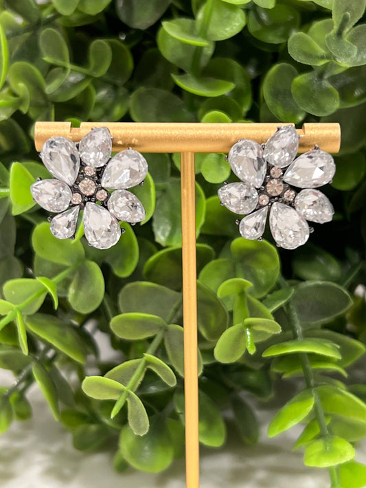 Buttoned Up with Lux - Crystal Statement Flower Stud Earrings