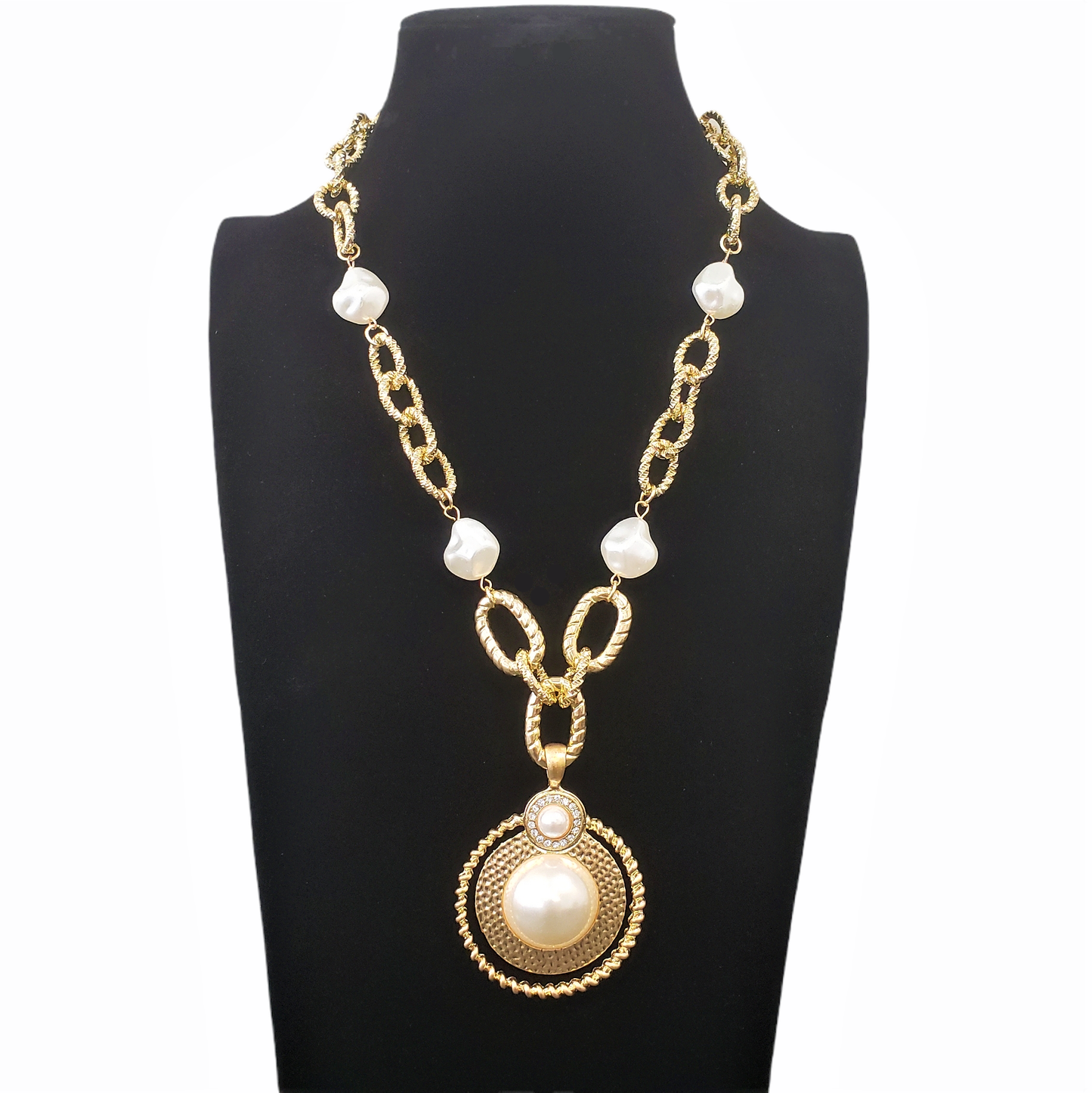 Gardenia Jewelry Ltd. - Handmade Gold Link Chain Hammered Medallion Pendant Necklace