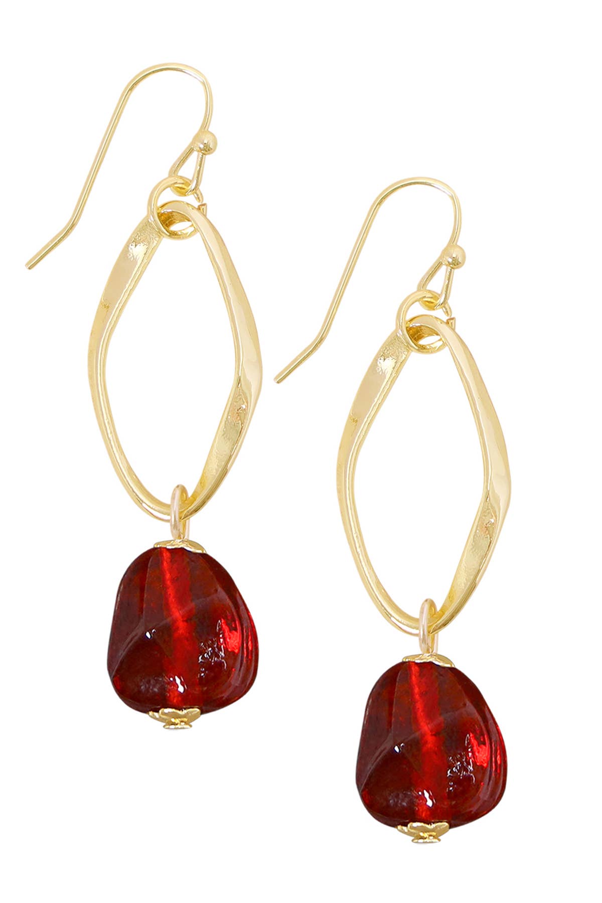 Zoey Simmons - Red Murano Glass & Freeform Hoop Drop Earrings - GF