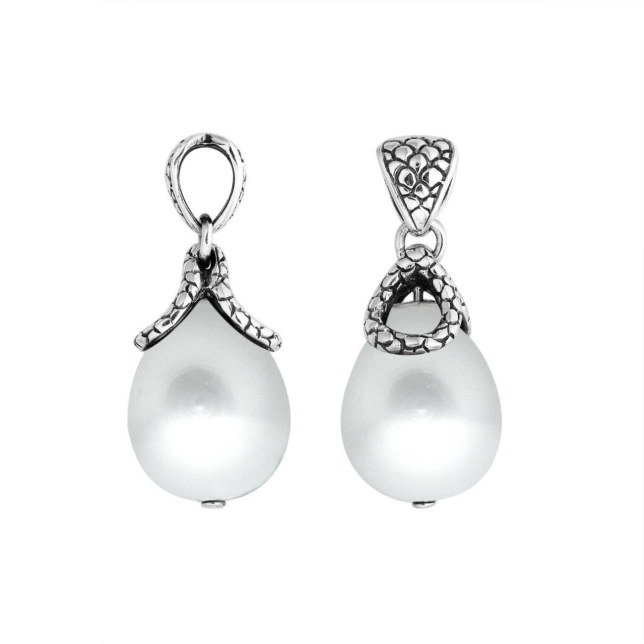 Bali Designs - AP-6262-PEW Sterling Silver Pear Shape Pendant With White Pearl