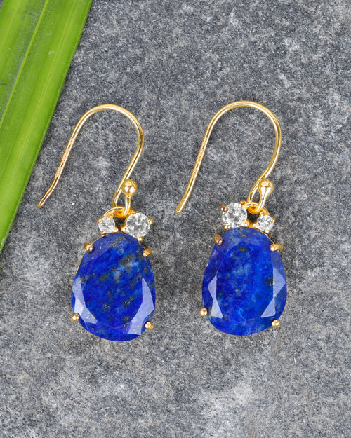 14K Gold Plated Silver Lapis
White Topaz Drop Earrings