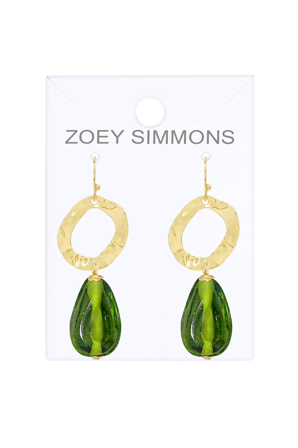 Zoey Simmons - Peridot Murano Glass & Hammered Hoop Drop Earrings - GF