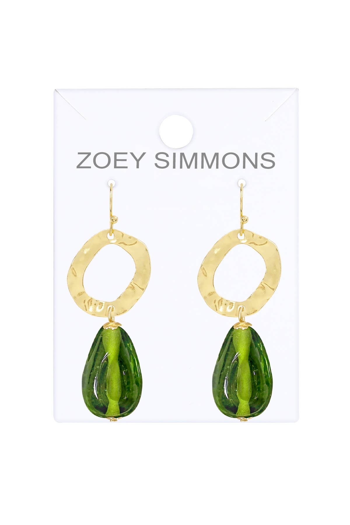 Zoey Simmons - Peridot Murano Glass & Hammered Hoop Drop Earrings - GF