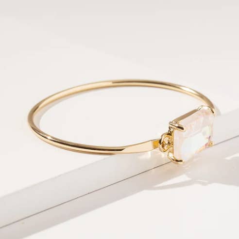StarryNYC - High Quality Glass Crystal Rectangle Stone Cuff Metal Bangle