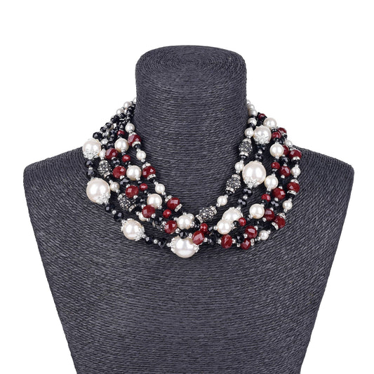 Gardenia Jewelry Ltd. - Burgundy Crystal & Pearl Dramatic Multi-Strand Necklace