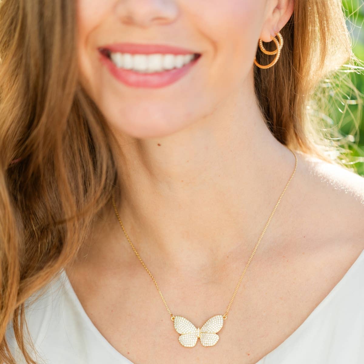 Splendid Iris - Large Flutter Butterfly Pendant Necklace