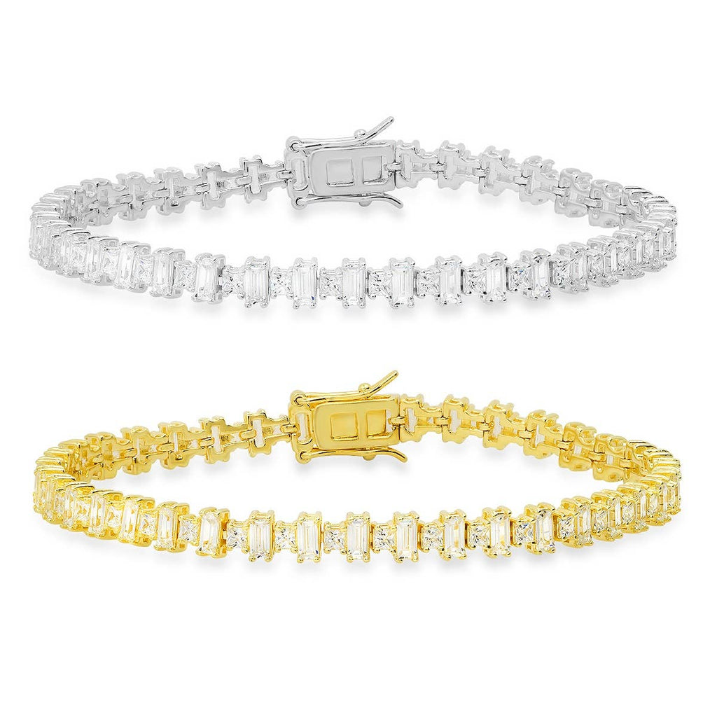 Queen Jewels - 925 Silver/Gold Multi-cut Diamond CZ Tennis Bracelet