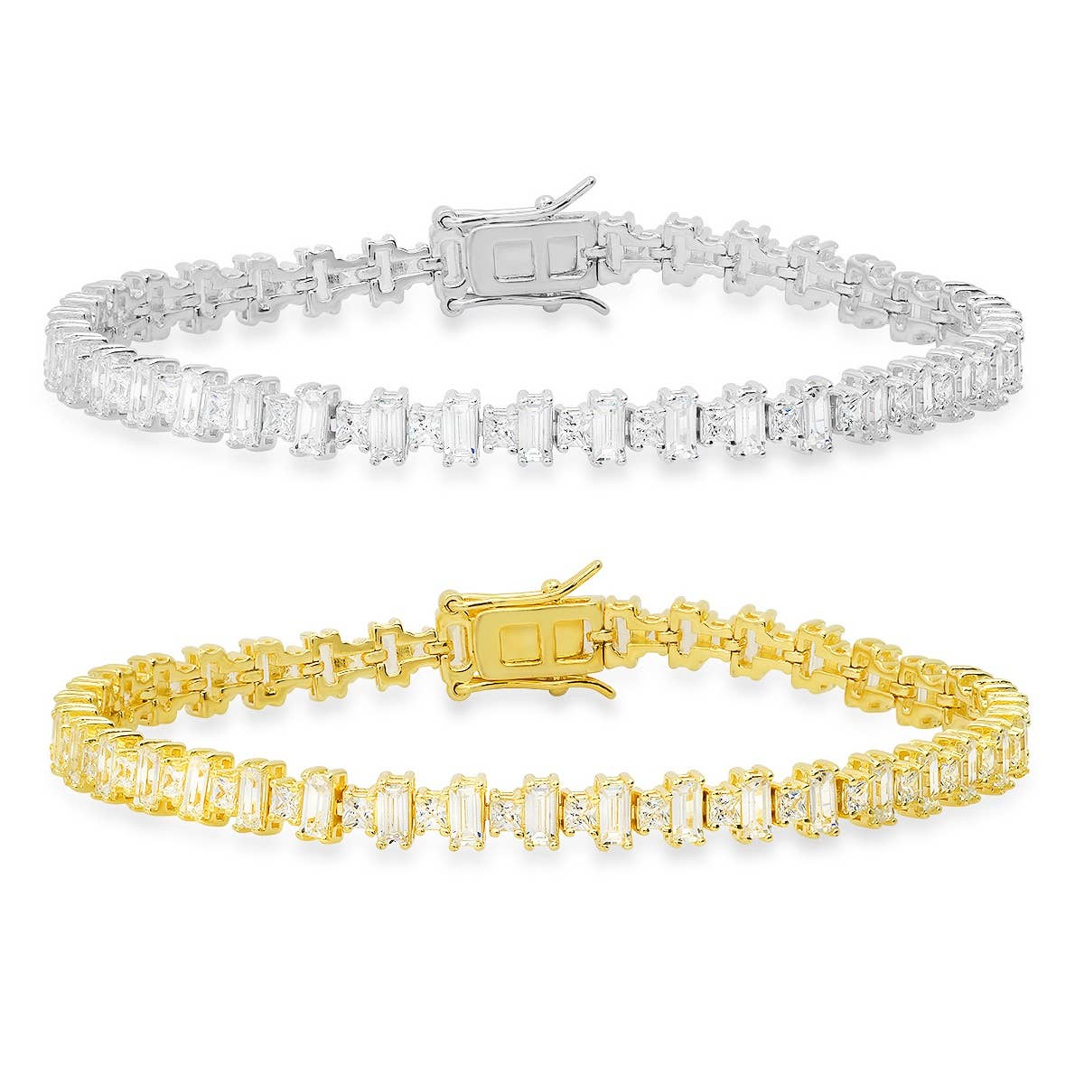 Queen Jewels - 925 Silver/Gold Multi-cut Diamond CZ Tennis Bracelet