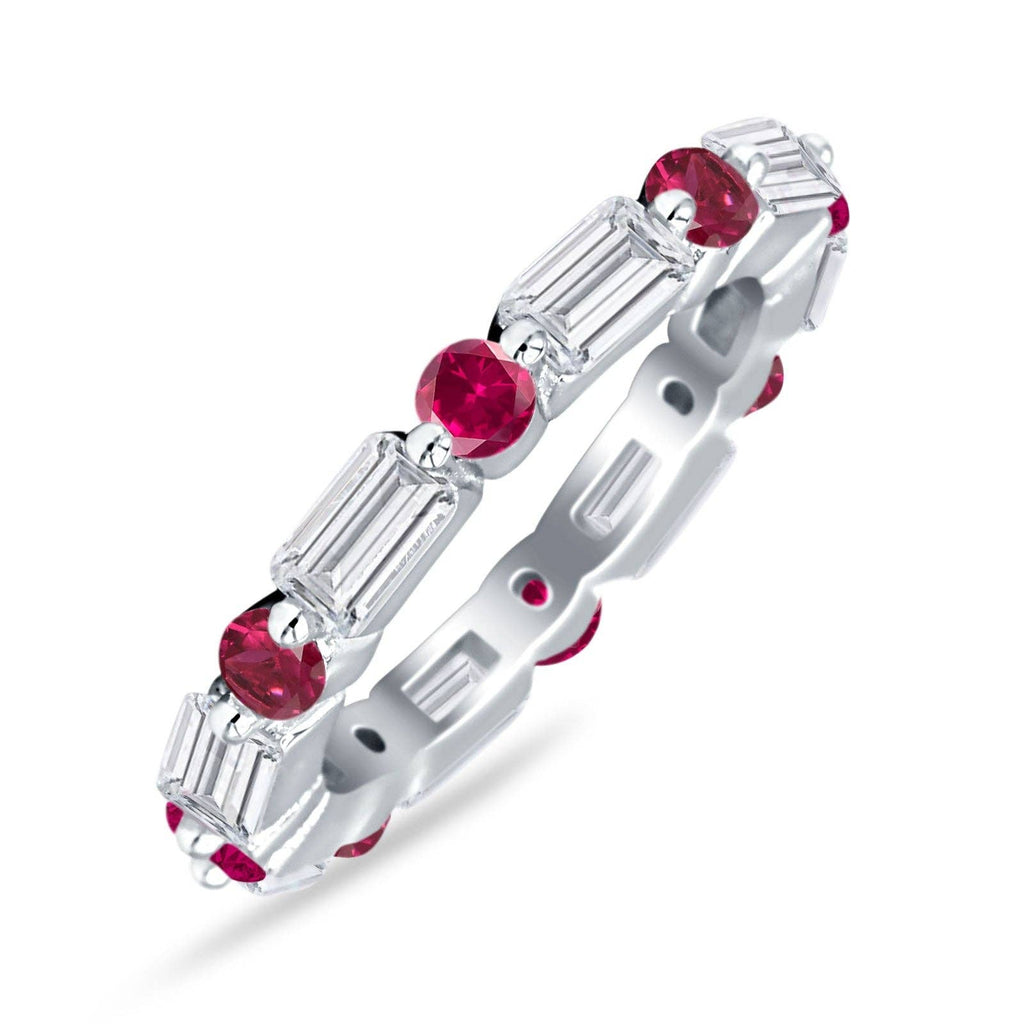 Blue Apple Imports - Full Eternity 3mm Emerald Cut & Round Ruby CZ Wedding Band