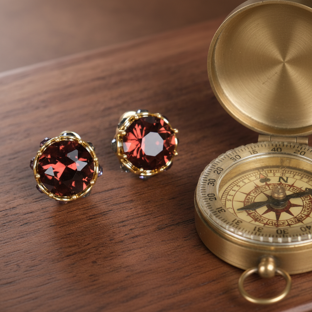 GirlyPirateCo - Vintage 18K Gold Plated Burgundy Crystal Stud Earrings