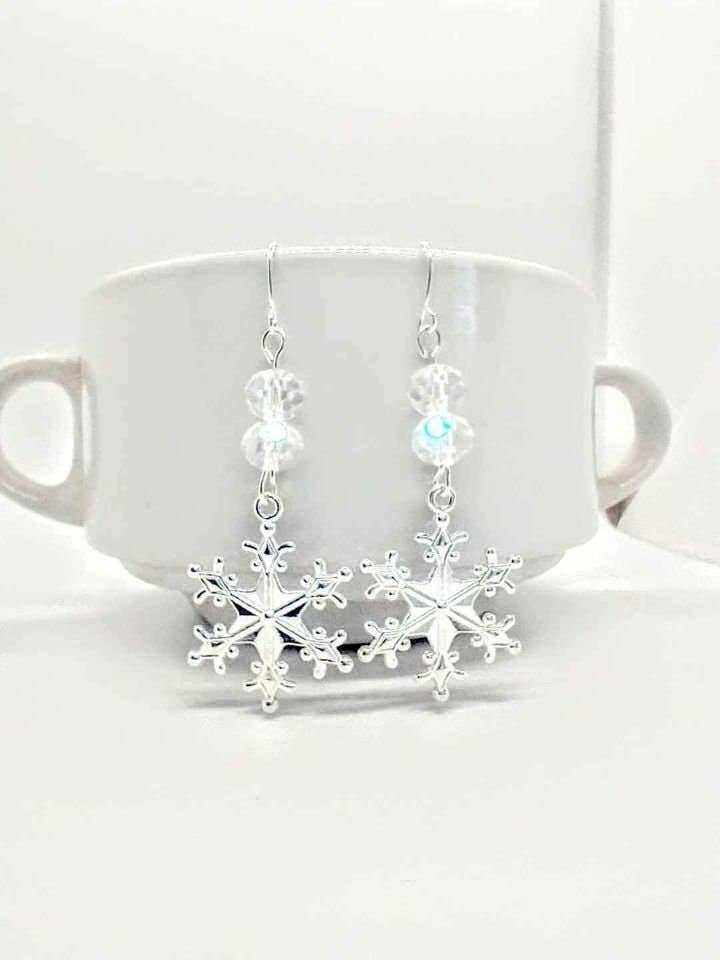 Bad Apple Designs - Snowflake Charm Silver Dangle Earrings, Frozen, Christmas Jewelry