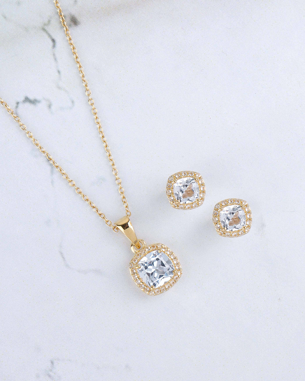 Tiramisu - 14K Gold Plated Sky Blue Topaz Earring & Necklace Set