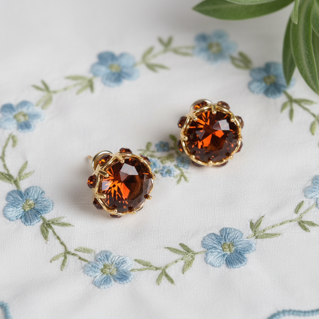 GirlyPirateCo - Vintage 18K Gold Plated Caramel Crystals Stud Earrings