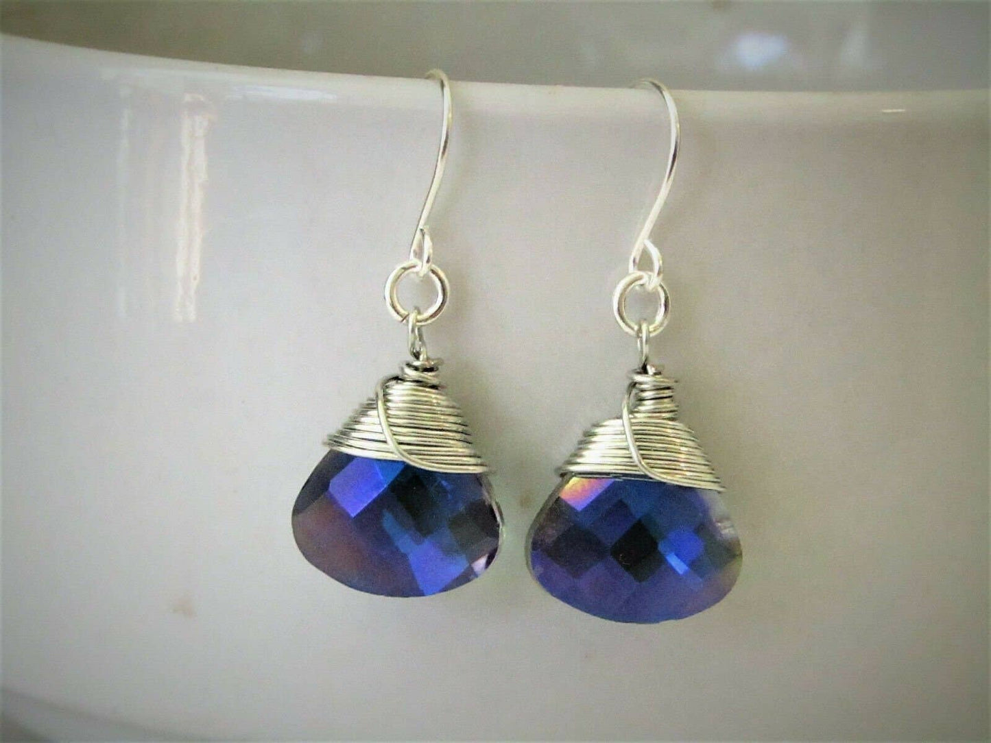 Bad Apple Designs - Metallic Blue Ab Crystal Teardrop Silver Earrings