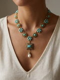 GirlyPirateCo - Vintage Turquoise & Natural Baroque Pearl Pendant Necklace