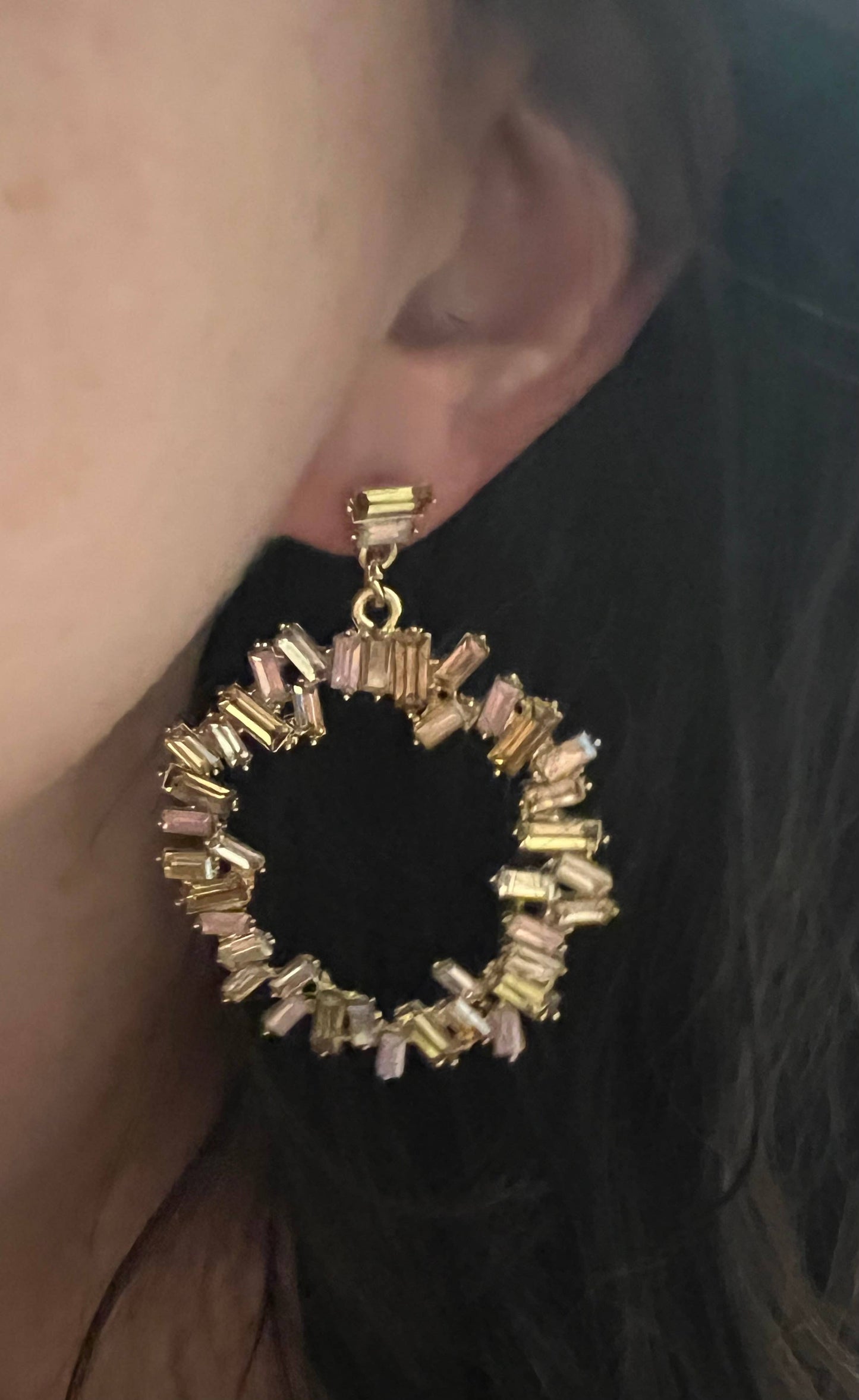 Buttoned Up with Lux - Champagne/Pink Crystal  Circular Earrings