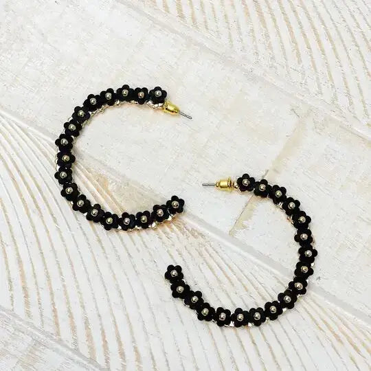 Prep Obsessed Wholesale - Beaded Mini Flower Lined Hoop Earrings