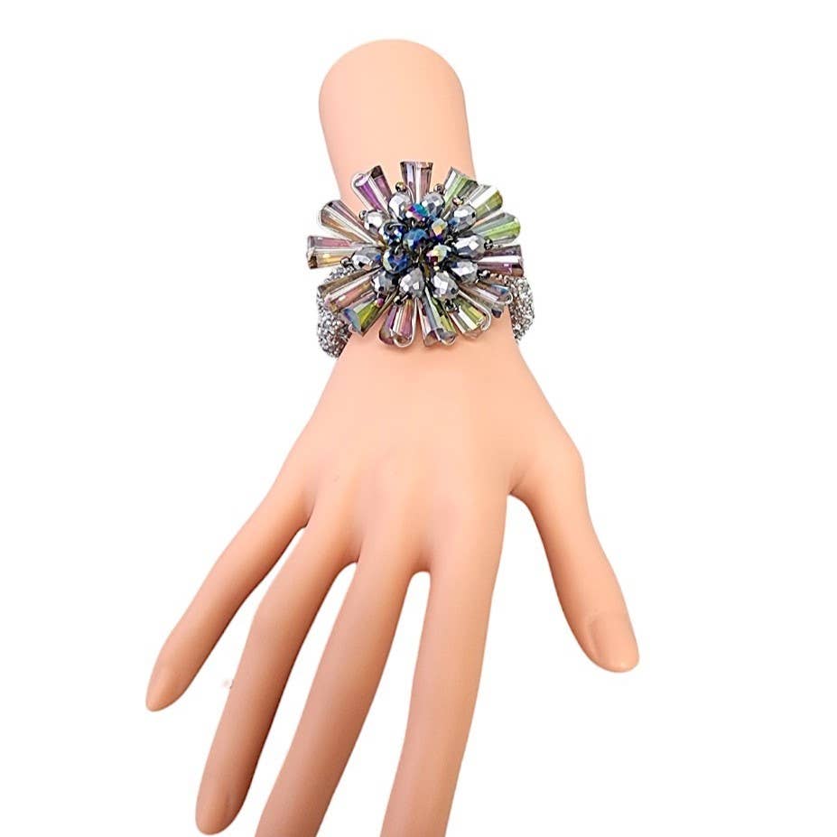 Gardenia Jewelry Ltd. - Aurora Borealis Crystal Flower on Glittering Cord Bracelet