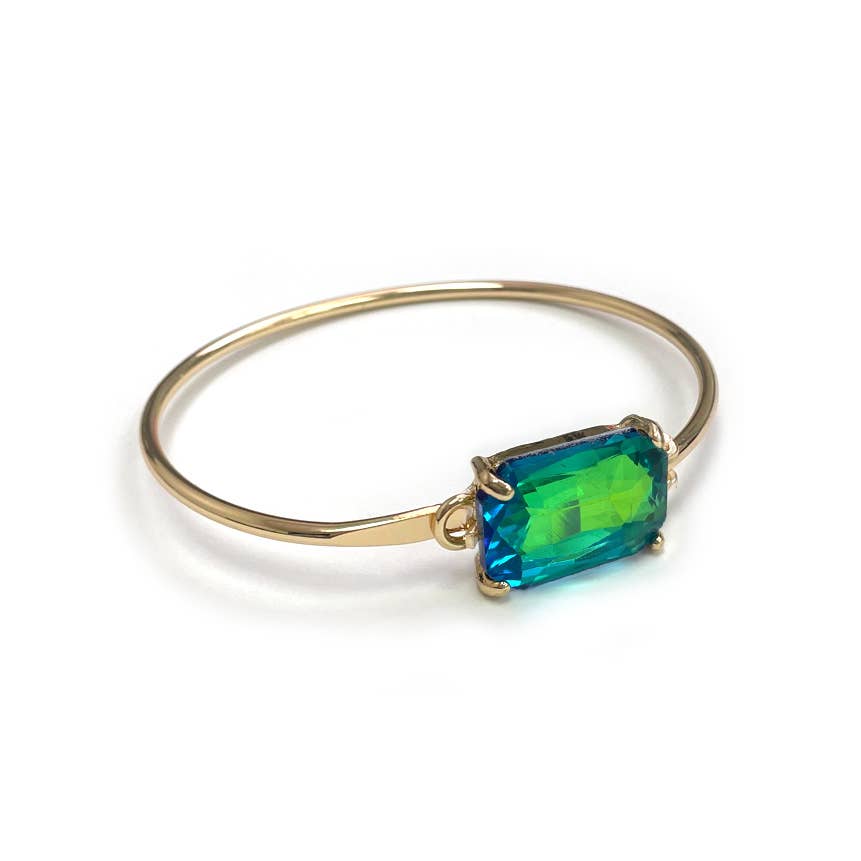 StarryNYC - High Quality Glass Crystal Rectangle Stone Cuff Metal Bangle