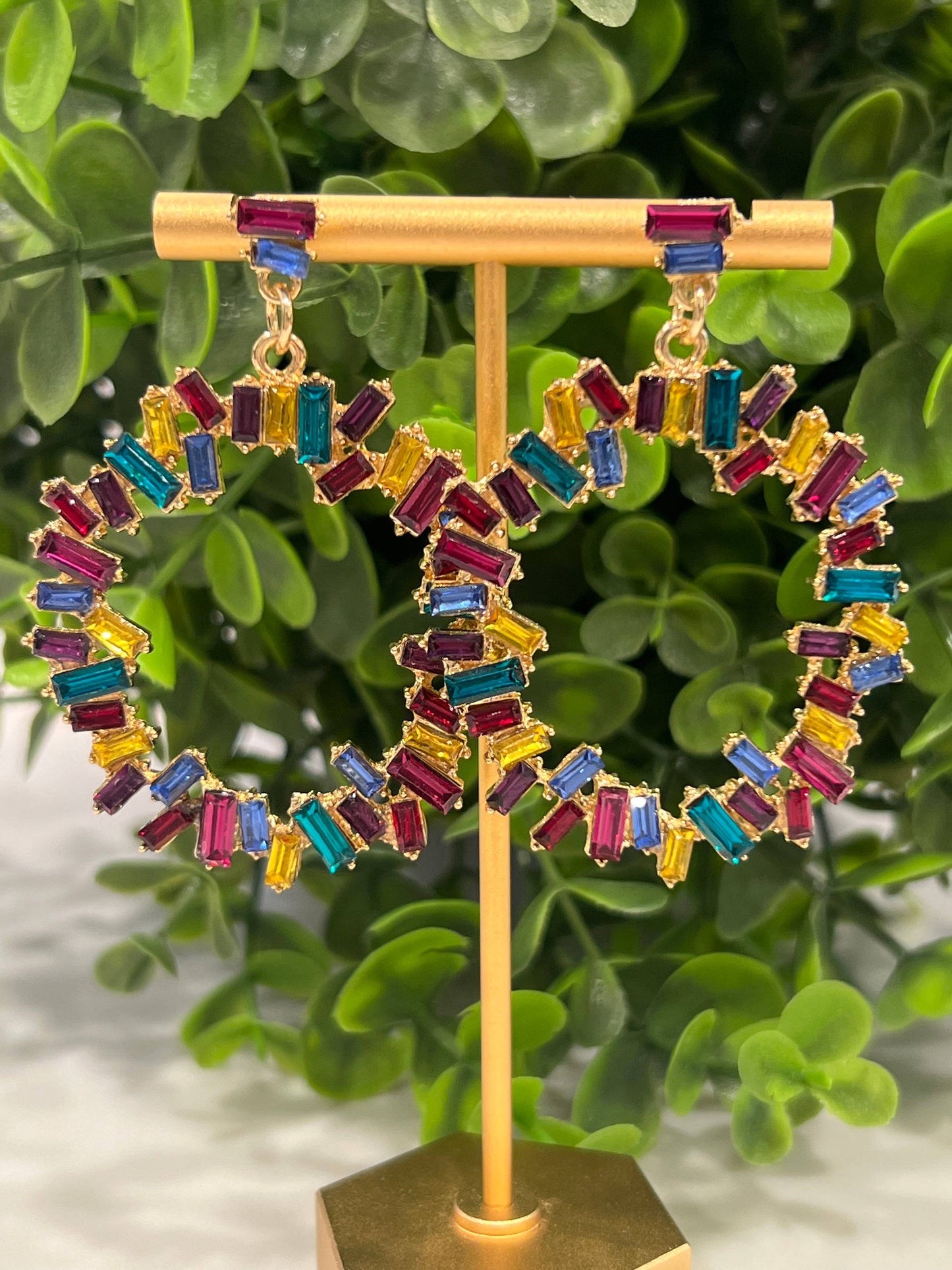 Buttoned Up with Lux - Multicolor Crystal Shimmering Earrings