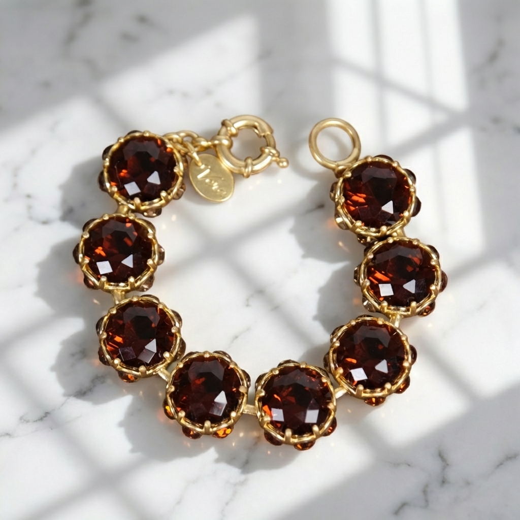 GirlyPirateCo - Vintage 18K Gold Plated Caramel Crystal Bracelet