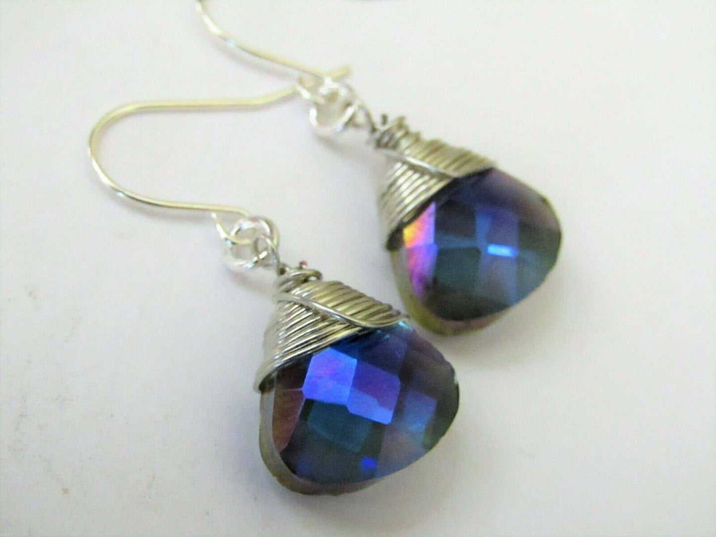 Bad Apple Designs - Metallic Blue Ab Crystal Teardrop Silver Earrings