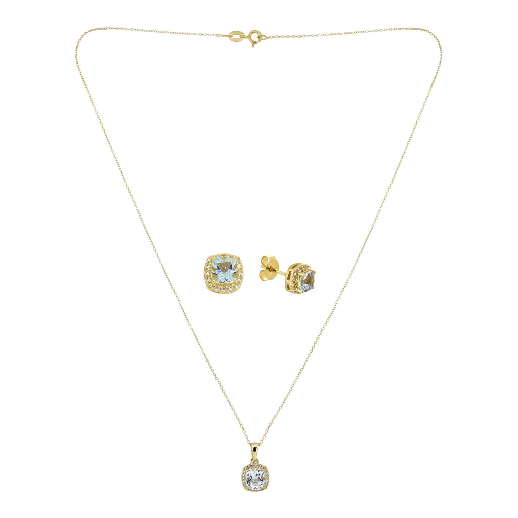Tiramisu - 14K Gold Plated Sky Blue Topaz Earring & Necklace Set