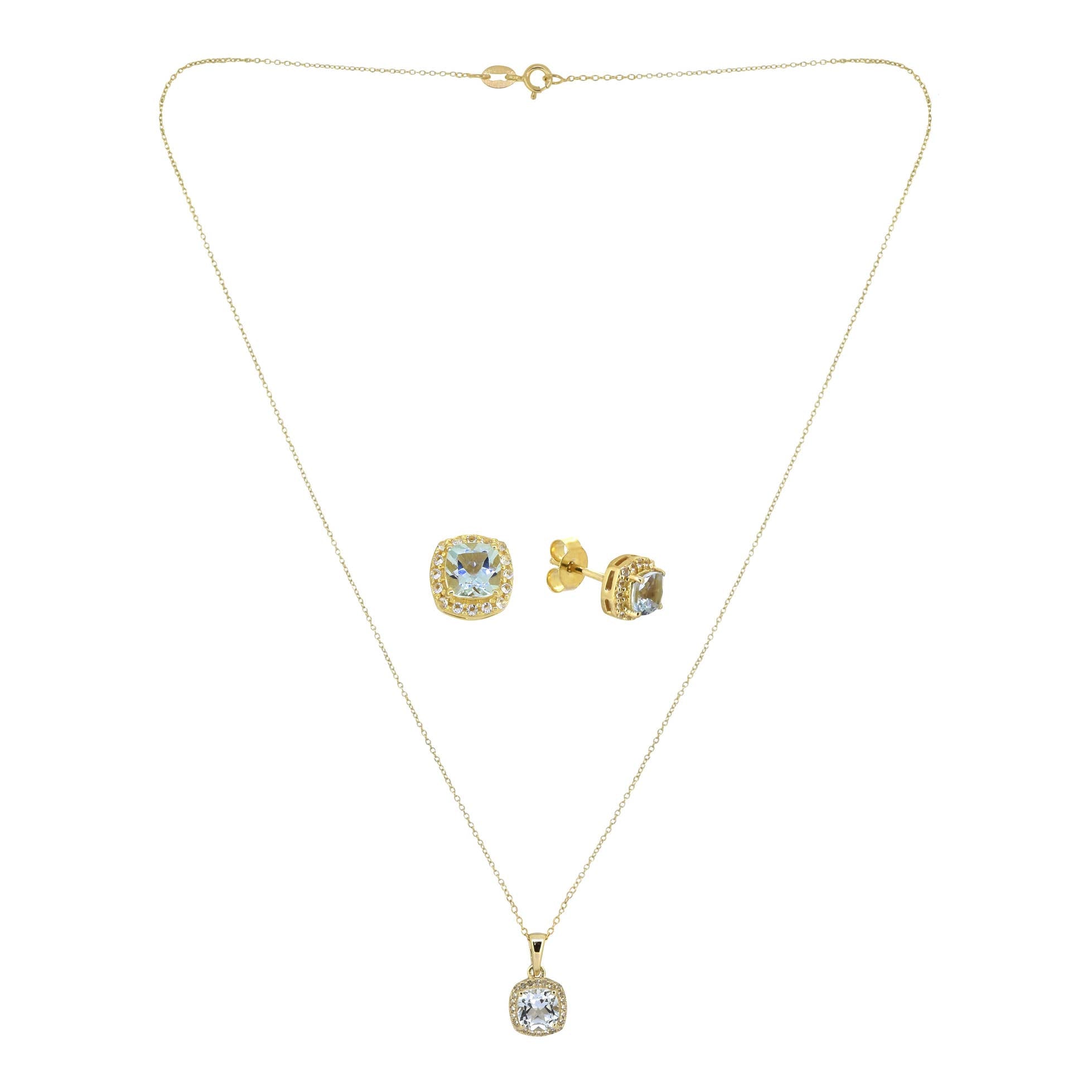 Tiramisu - 14K Gold Plated Sky Blue Topaz Earring & Necklace Set
